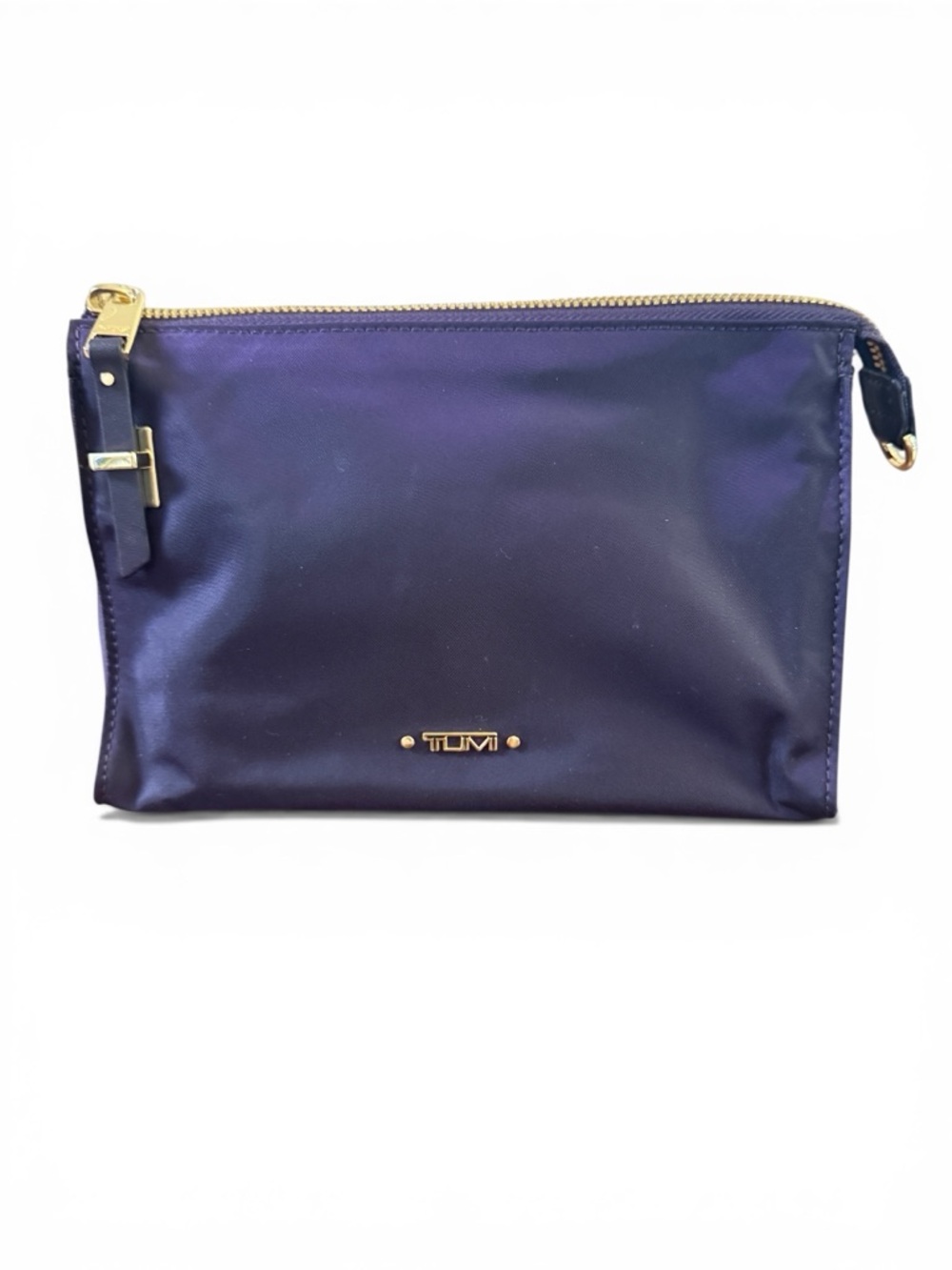 TUMI Voyageur Basel Triangle Pouch in Purple Nylon w/ Gold Hardware Travel Dopp
